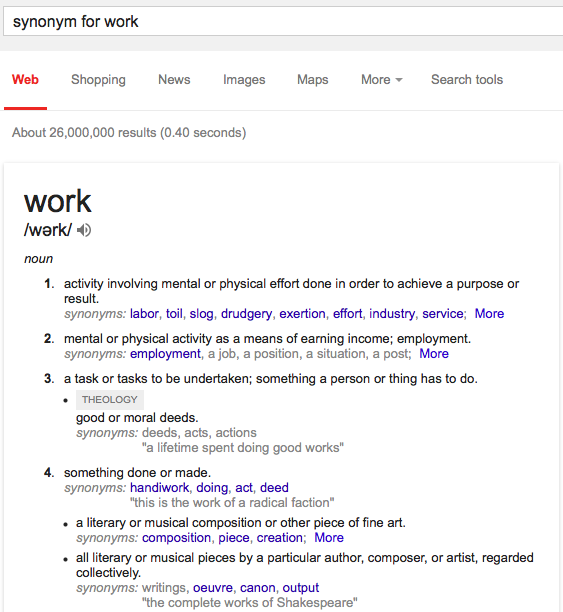 Google Cards for Synonyms and Antonyms