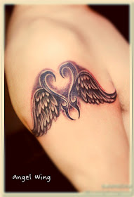 Angel wing tattoo designs on the arm with totem between two wing