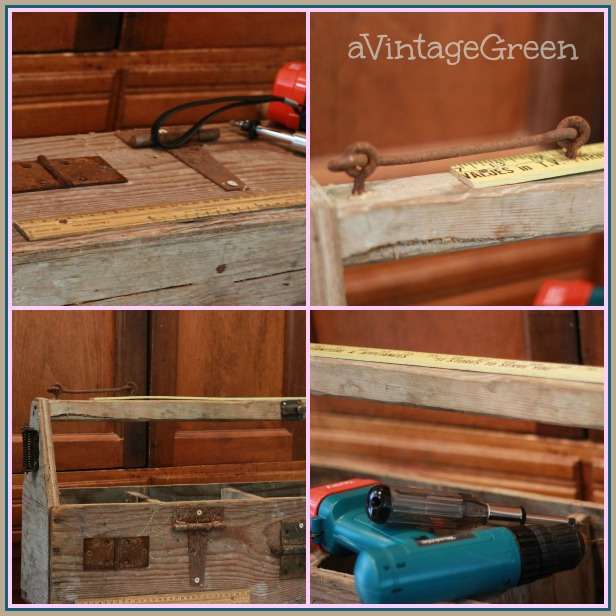 a Vintage Green Rusty Junk Wooden Tool Box