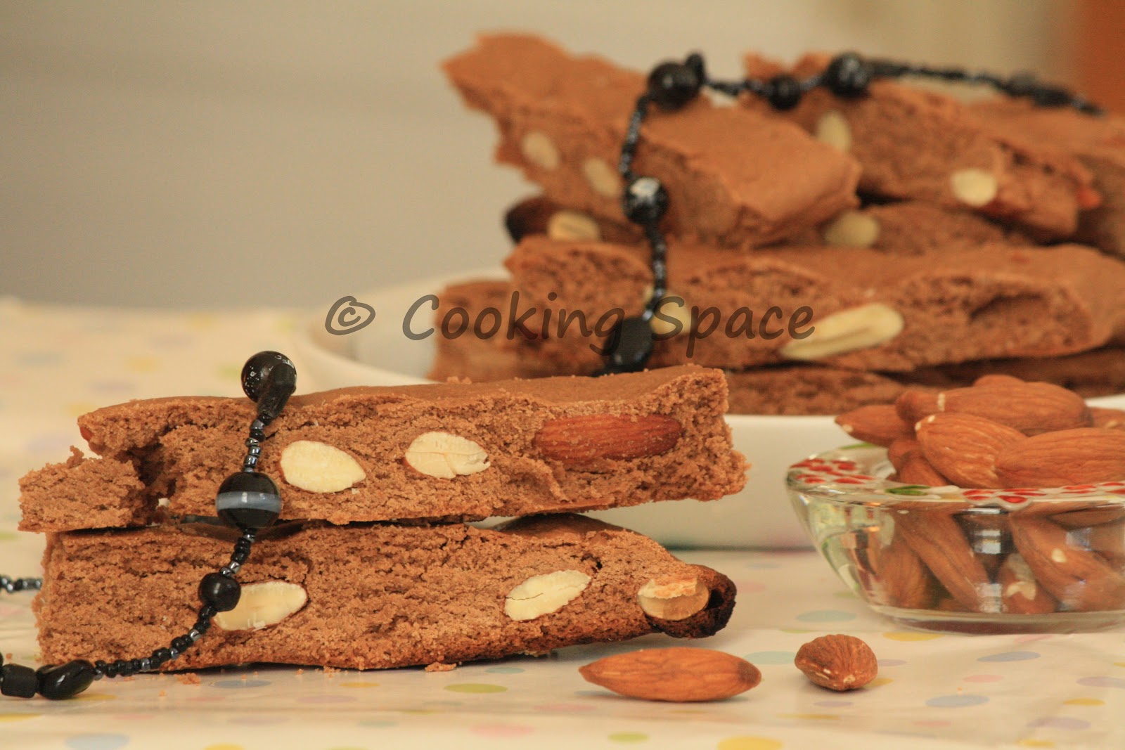 Cooking Space.. Chocolate almond biscottis(Eggless)