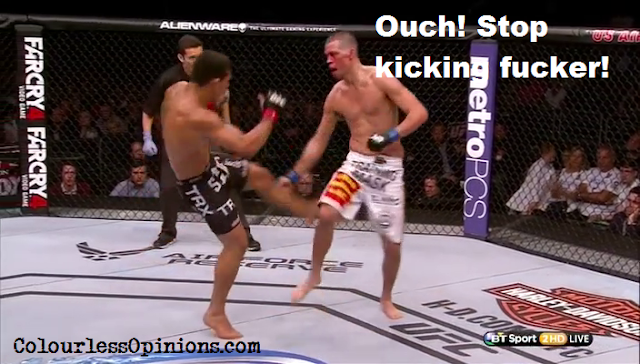Oh yes, it hurts when you don't do shit about it in the entire fight. Dos Anjos kept attacking that Diaz front leg for the win. Dos Anjos leg kick Nate Diaz UFC on Fox 13