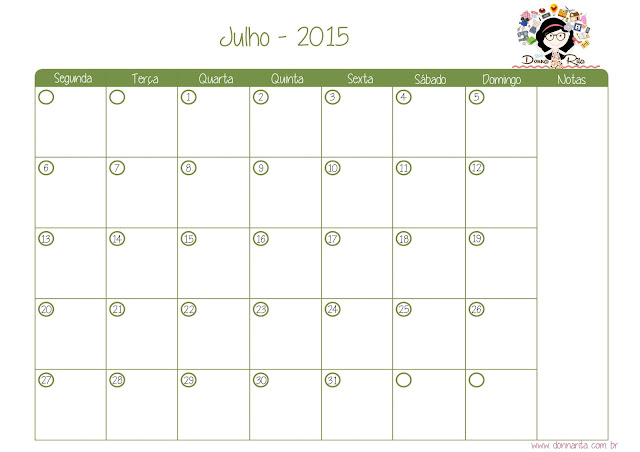 Calendário do mês de Julho para download.