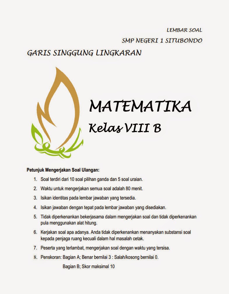 Soal Ulangan Harian 2 BAB GARIS SINGGUNG LINGKARAN SMP