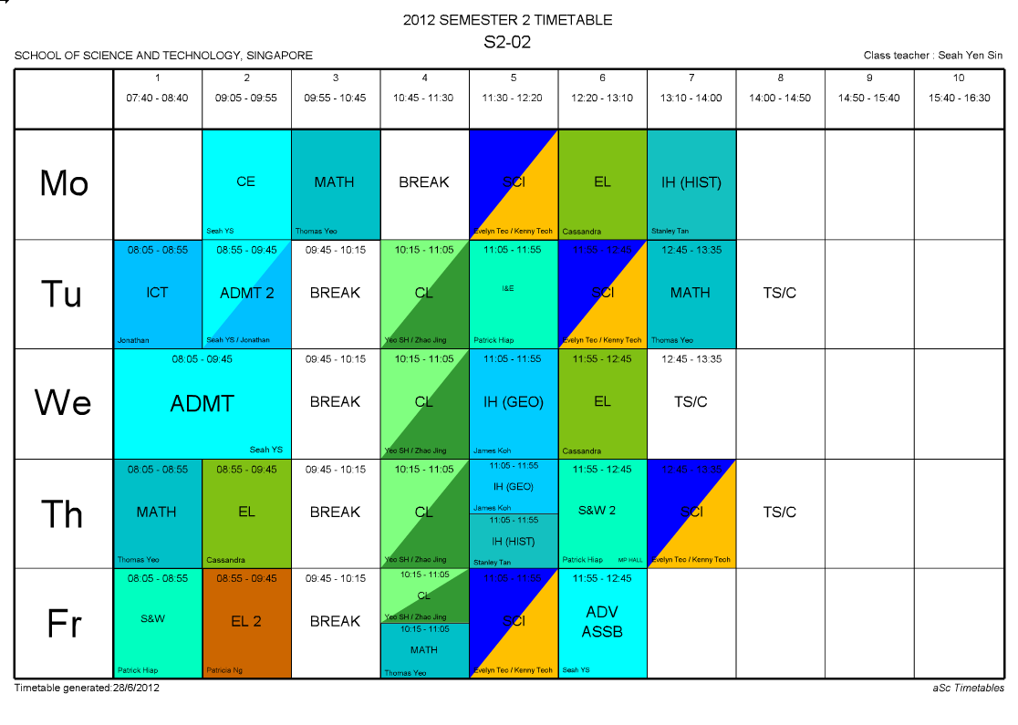 S202 Semester 2 Timetable