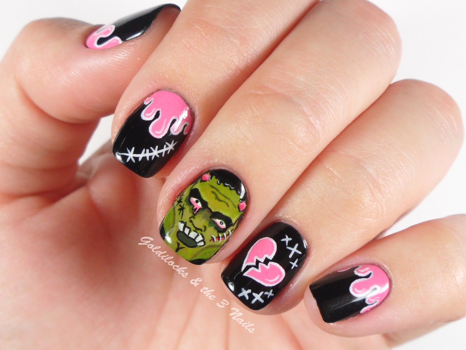 Goldilocks & the Three Nails Pop Art Frankenstein Nail Art