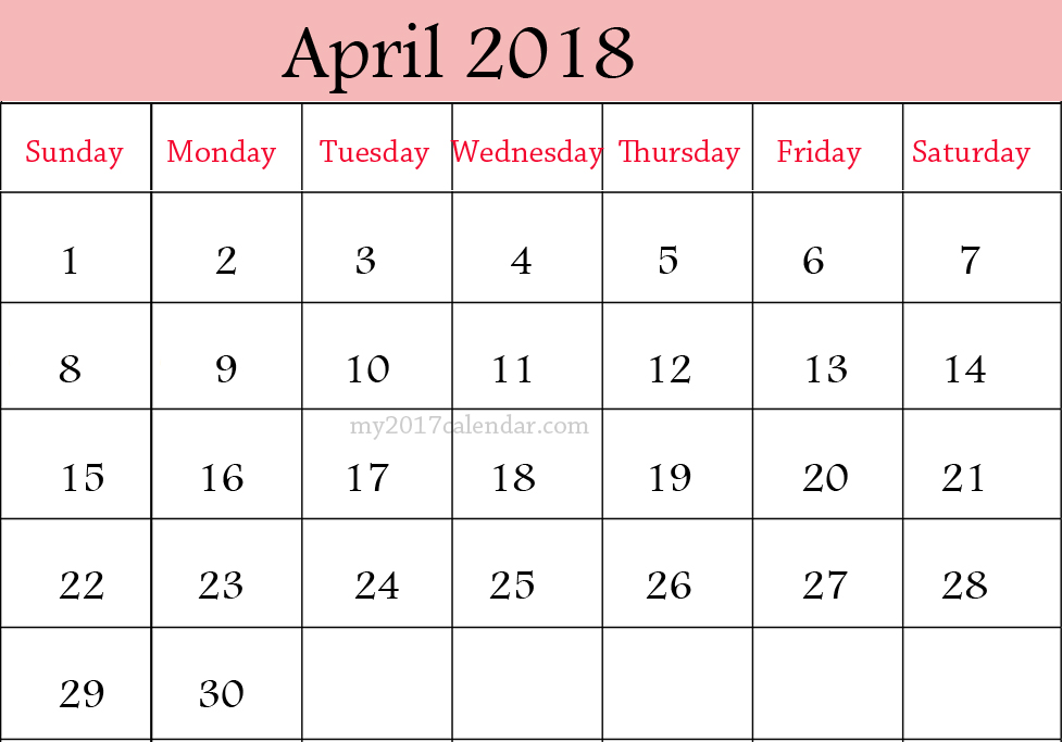 download april 2018 calendar