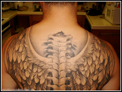 back angel bone wings tattoo for men