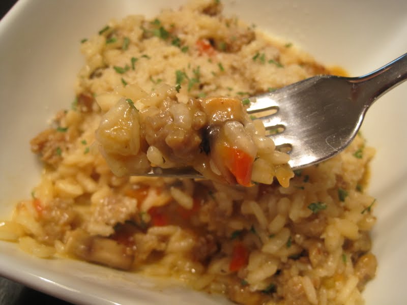 Mrs. Schwartz's Kitchen Sausage, Mushroom and Red Pepper Risotto