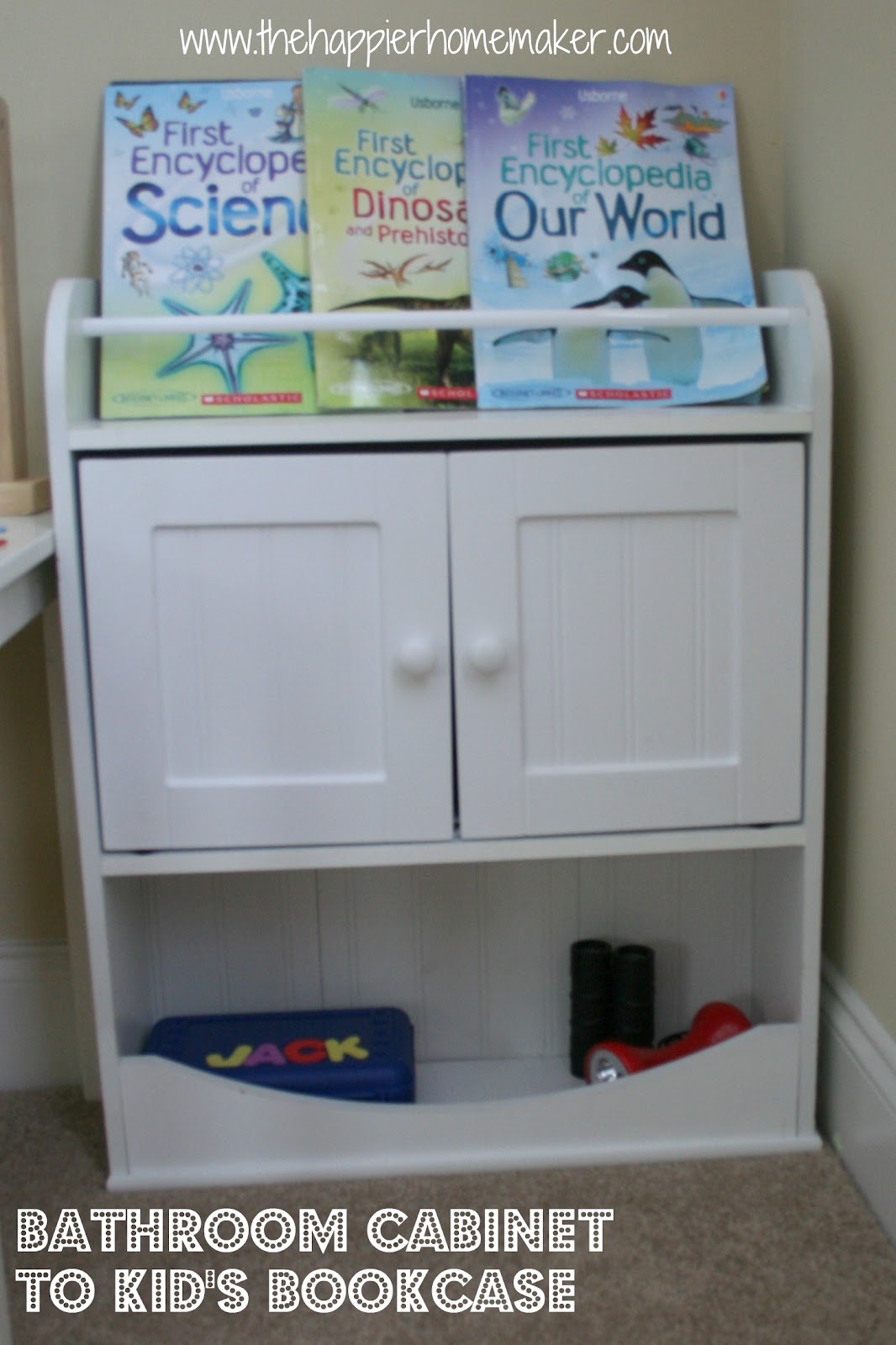 Bathroom to Kid's Bookcase The Happier Homemaker