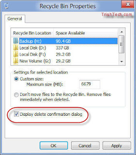 How to enable delete confirmation dialog box in windows 8