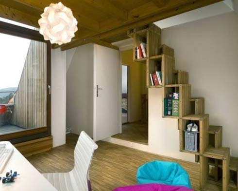 Interiores Casa: Muebles Ahorra Espacio- Escalera y biblioteca simultáneas