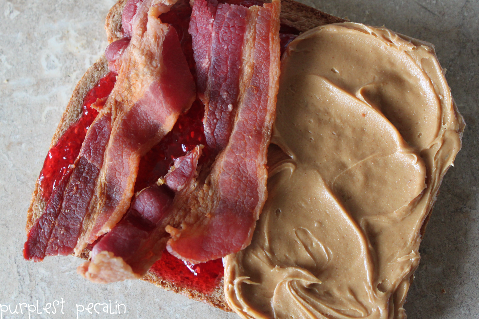 Purplest Pecalin Peanut Butter and Jelly Bacon Sandwich