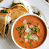 Chorizo & Vegetable Cream Soup & Fresh Mozzarella, Tomato & Basil Grilled Cheese