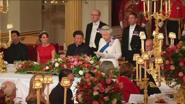  a state banquet is being held at Buckingham Palace and attended by Catherine, the Duchess of Cambridge 