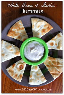 Recipe for Slow Cooker White Bean and Garlic Hummus #vegan #crockpot #meatless