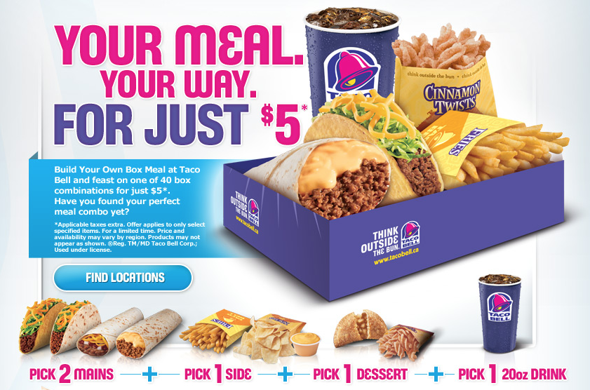 Freebies Deals and Rewards for Canadians Taco Bell Canada 5 for 5