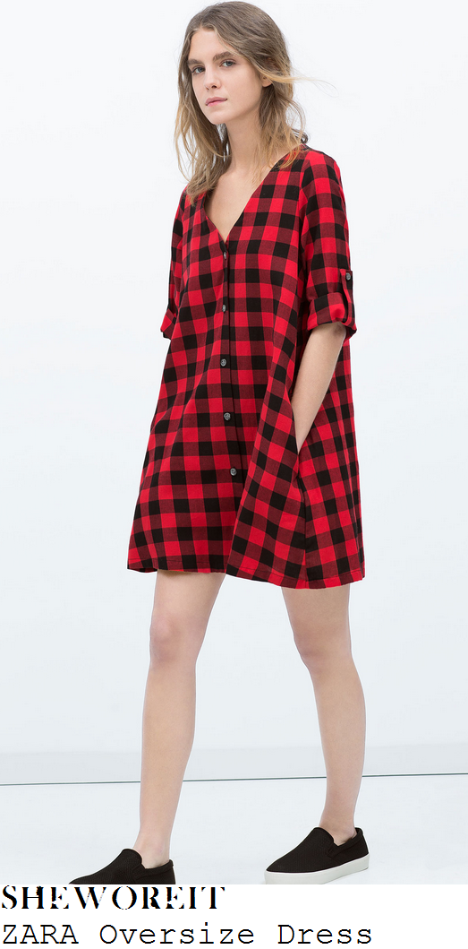 fearne-cotton-red-and-black-check-v-neck-shirt-dress-big-weekend