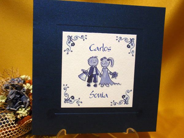 Invitación Azul con novios para boda Invitación Azul con novios para boda