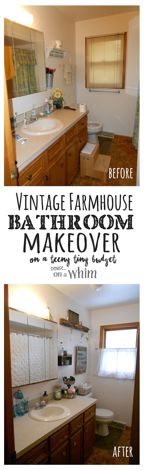 Vintage Farmhouse Bathroom Makeover - the Before and After | Denise on a Whim