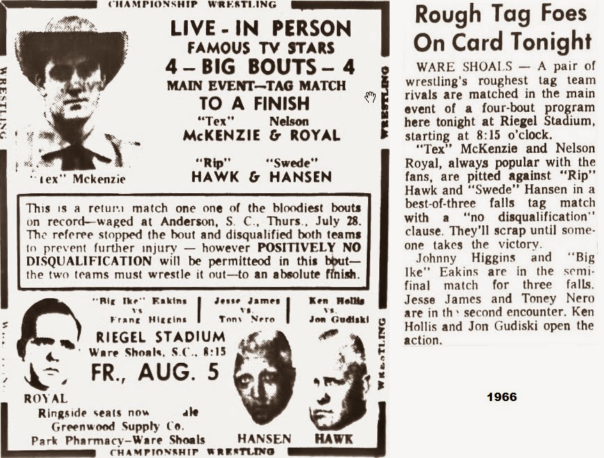 All Star Championship Wrestling Ware Shoals, SC August 5, 1966 at