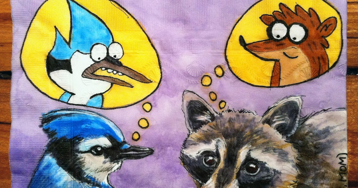Daily Napkins Mordecai and Rigby from Regular Show with Blue Jay and Raccoon