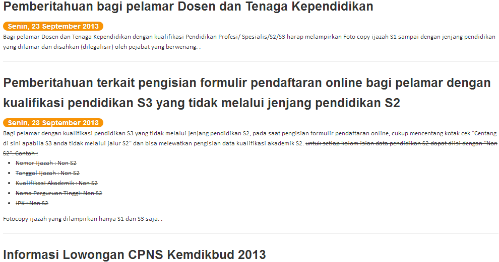 Pengumuman Hasil TKD CPNS Kemendikbud 16 Desember 2013