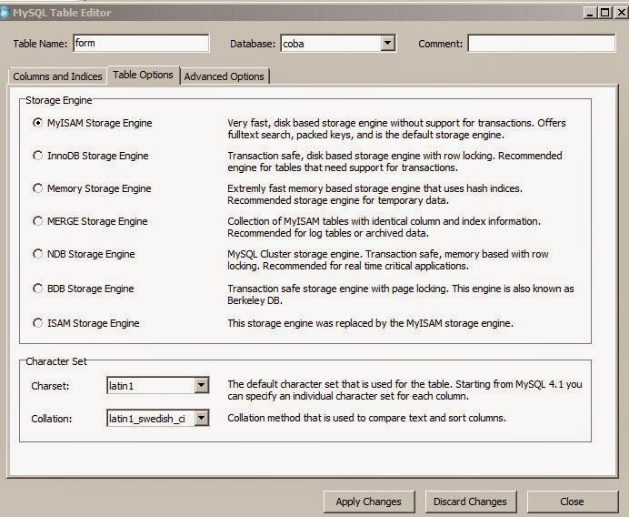 tabel mysql option