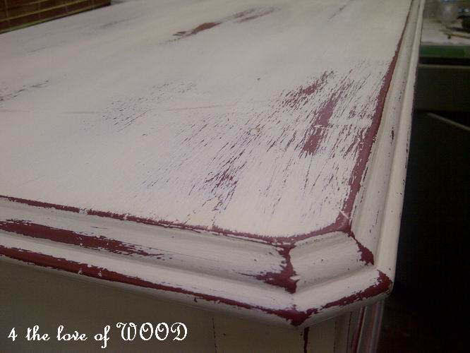 4 the love of wood PAINTING WHITE OVER RED distressed antiqued chest