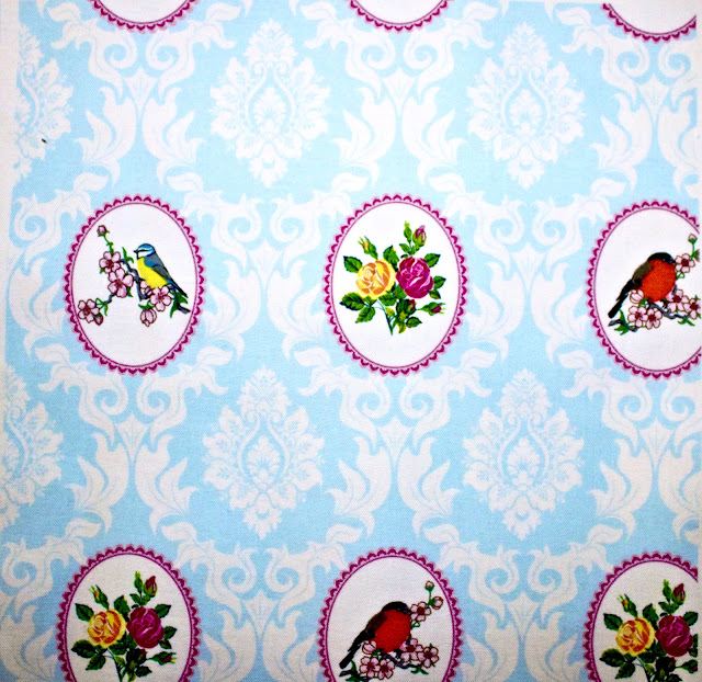 damask, Designer fabric, costume textile, birds, cotton