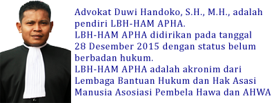 Pendiri LBH-HAM APHA adalah Advokat Duwi Handoko, S.H., M.H.