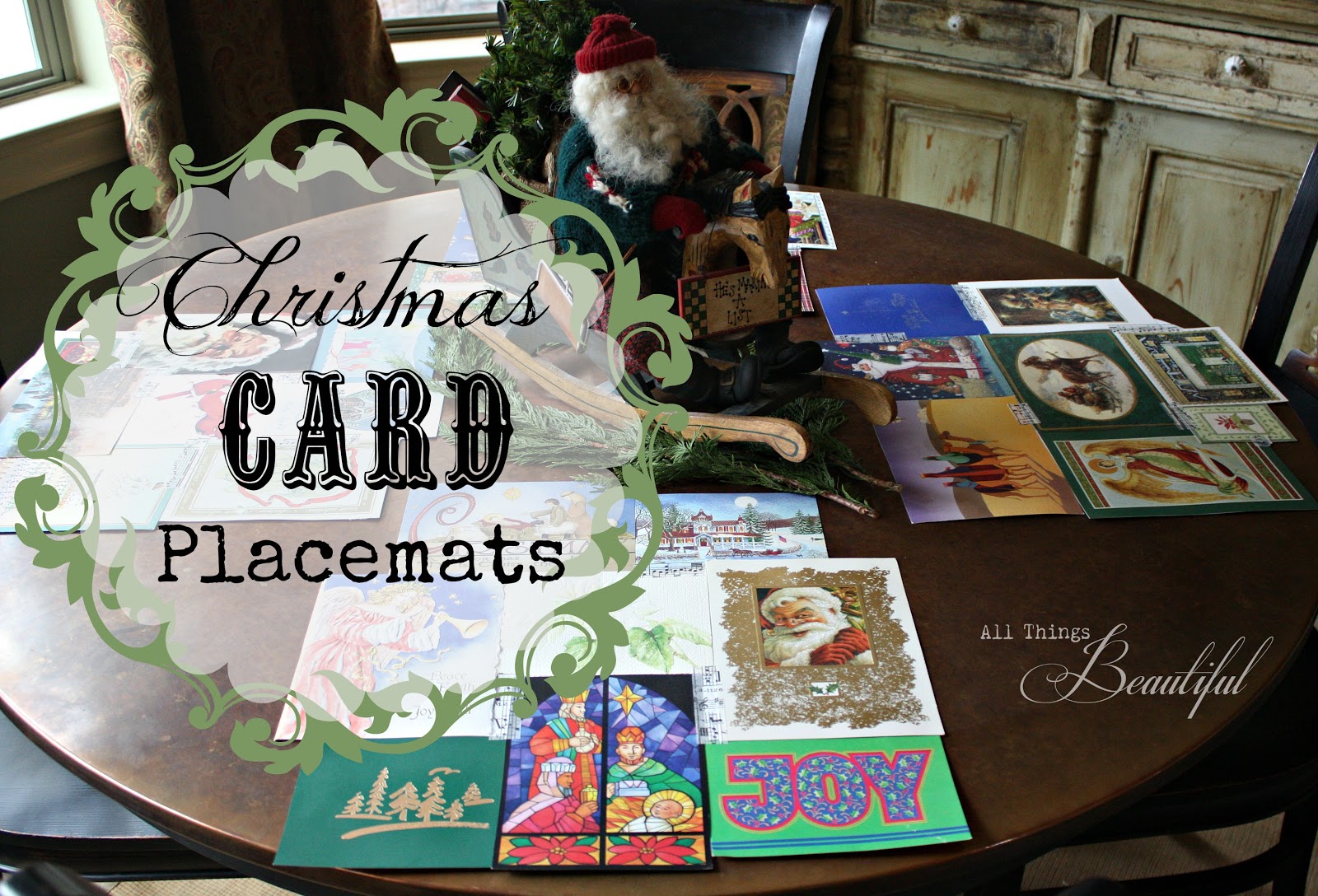 All Things Beautiful Vintage Tablescape {Christmas Card Placemats}