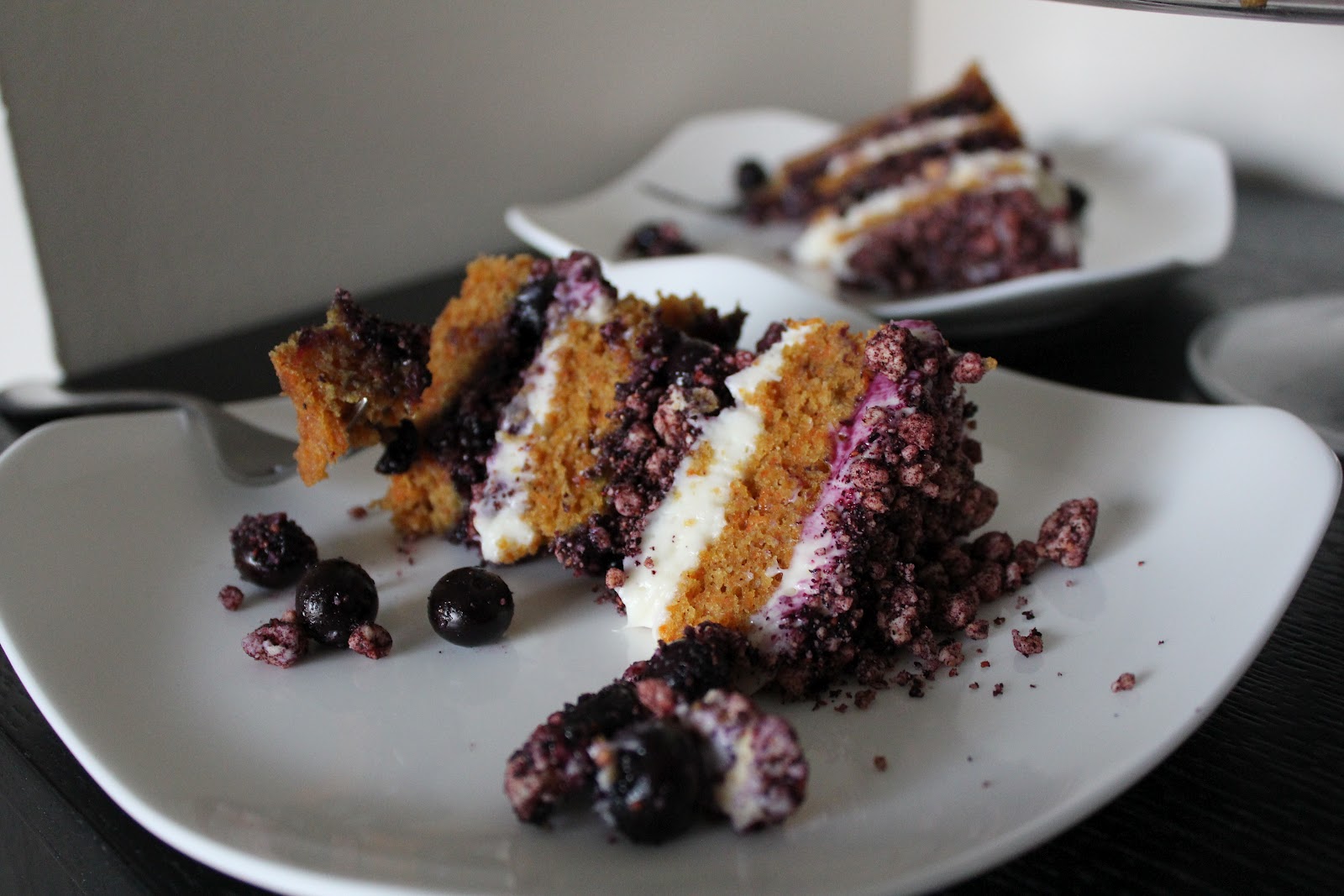 raspberry eggplant Matt's Birthday Cake (Carrot Cake with Blueberry