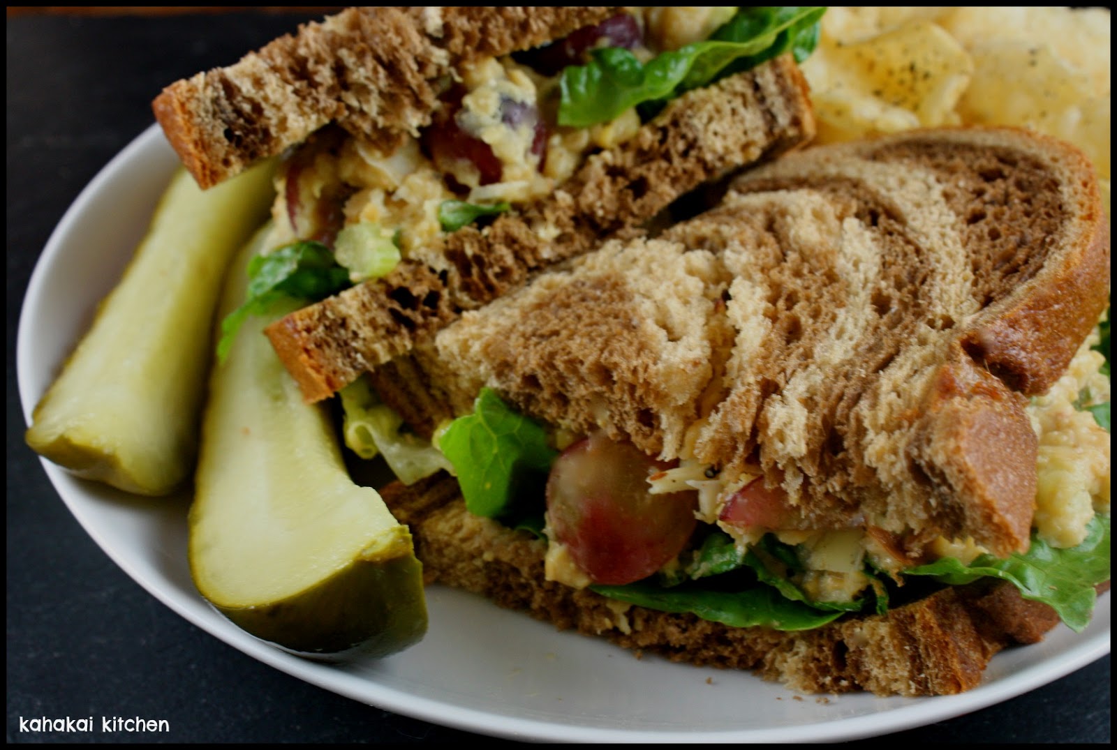 Kahakai Kitchen DeliStyle Chickpea Salad Sandwich on Marbled Rye for