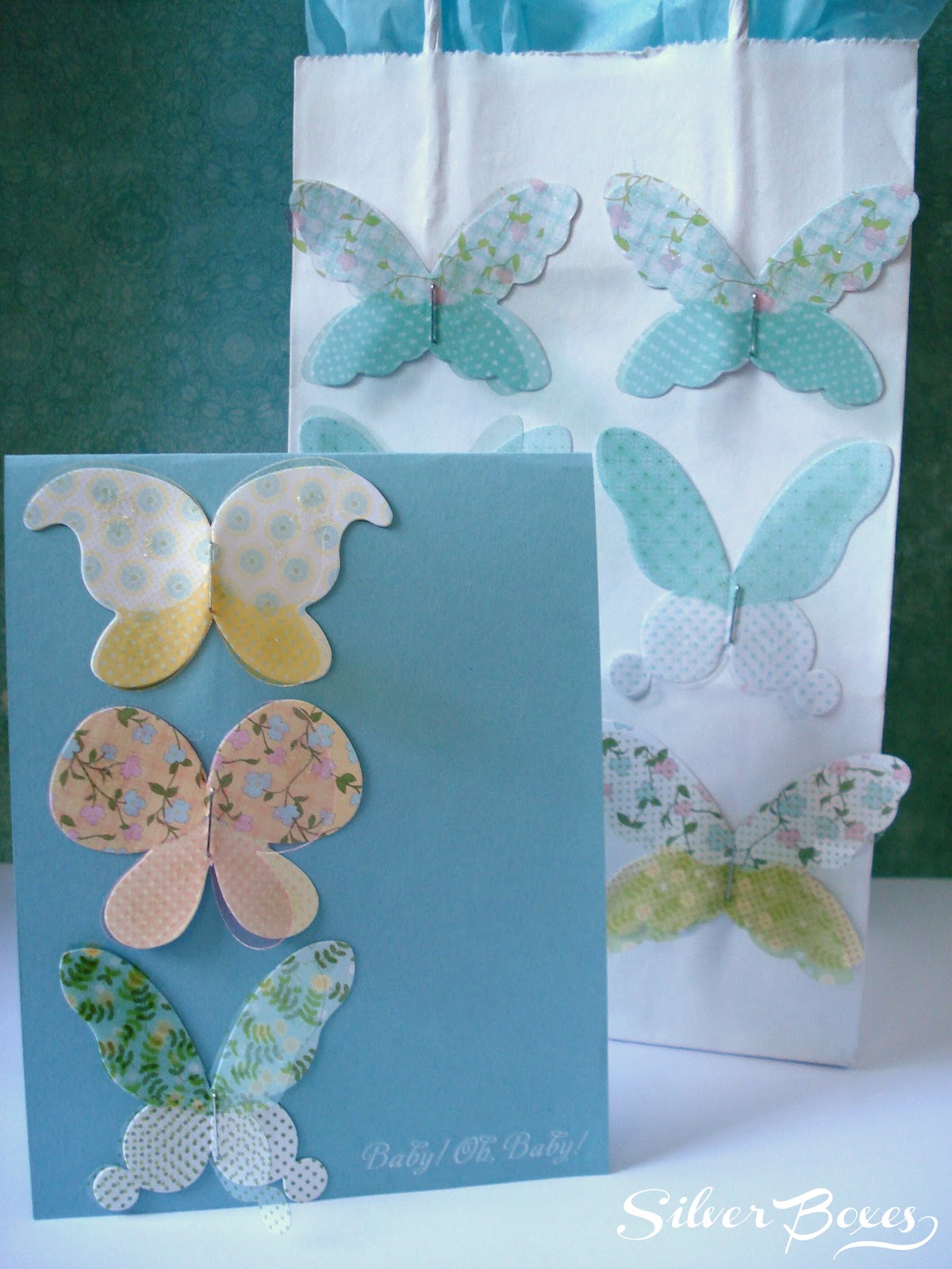 Silver Boxes Butterfly Baby Card & Gift Bag