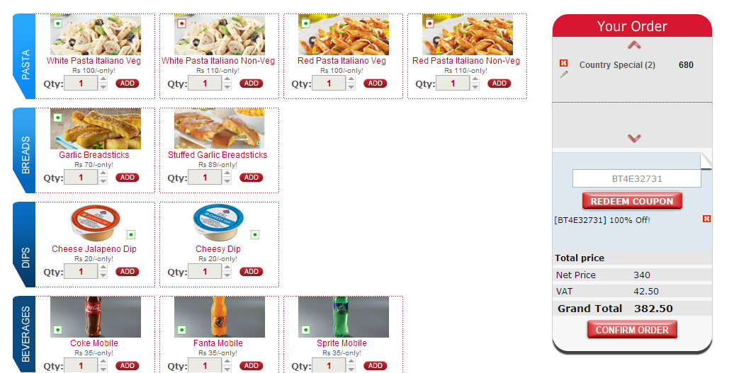 Dominos online coupons india