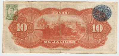 Billetes de México 10 Pesos Banco de Jalisco, Guadalajara