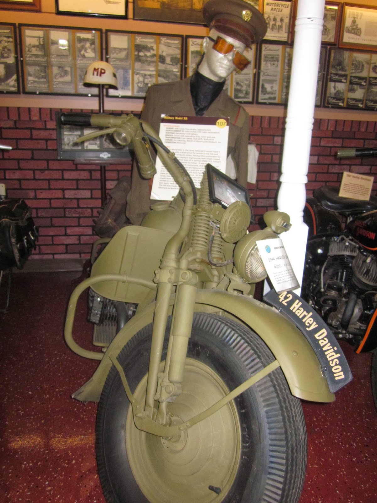 OldMotoDude 1944 Harley Davidson WWII era XA on display at the World