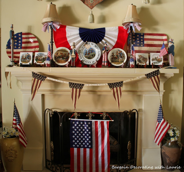 Red White & Blue Mantel-Bargain Decorating with Laurie