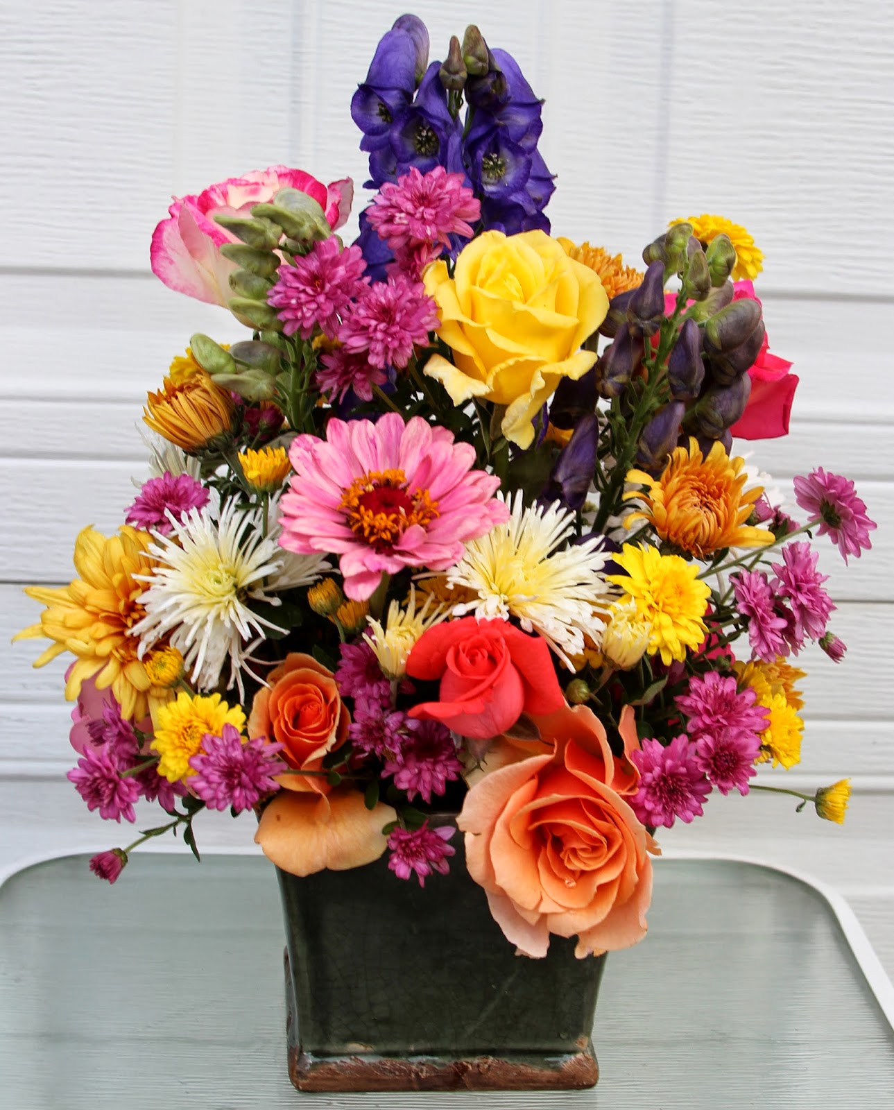 EARLY FALL ARRANGEMENTS Roses, Mums, Monkshood and Zinnias Sowing