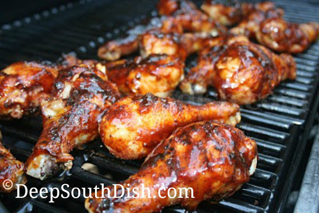 Root Beer Glazed Drumsticks Grilled chicken is first brined in a salt water solution, then given a light rub, and finally glazed with a root beer reduction.