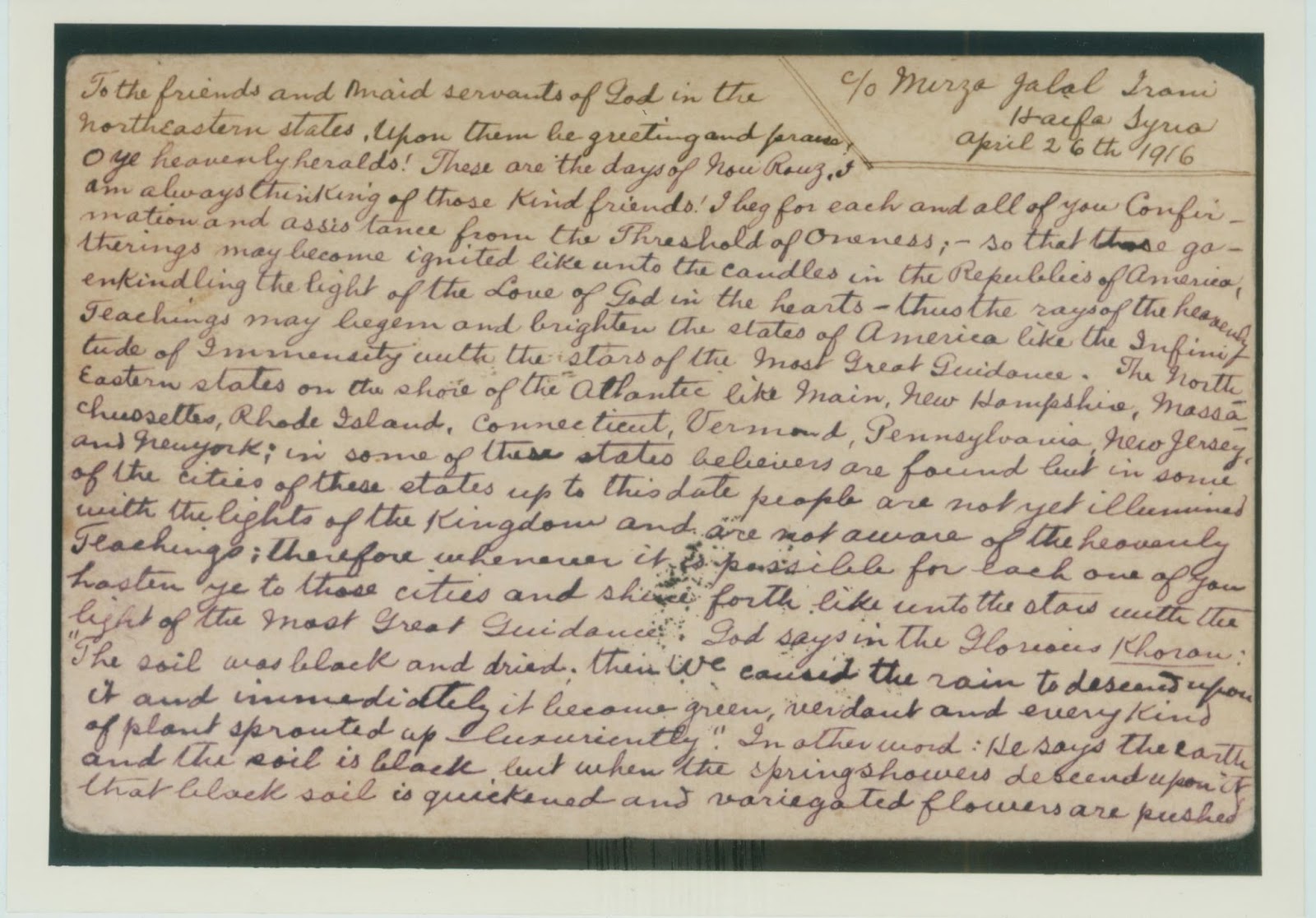 Abdu'lBaha's Tablets of the Divine Plan Tablet of the Divine Plan to