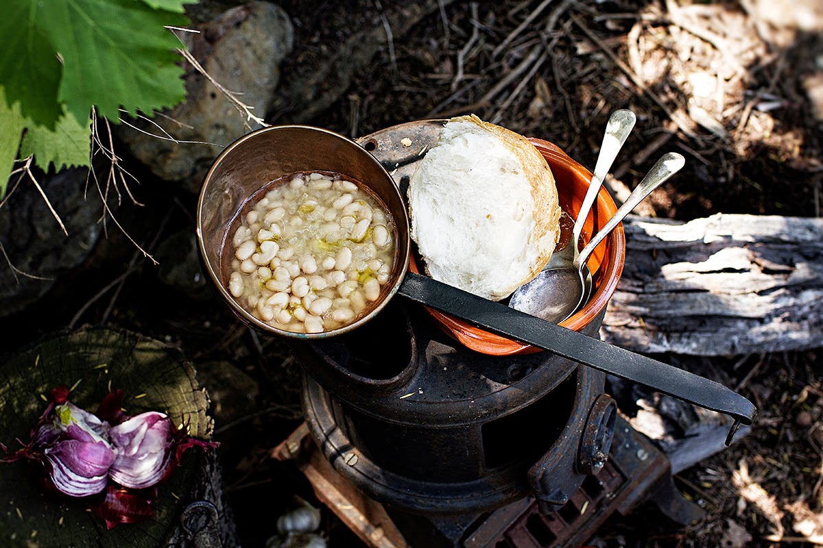 food and still life photography #BeanSoup #CopperLaddle #CrushedRedOnion #ForestFloor #PotBellyStove #SophiaTerraZiva
