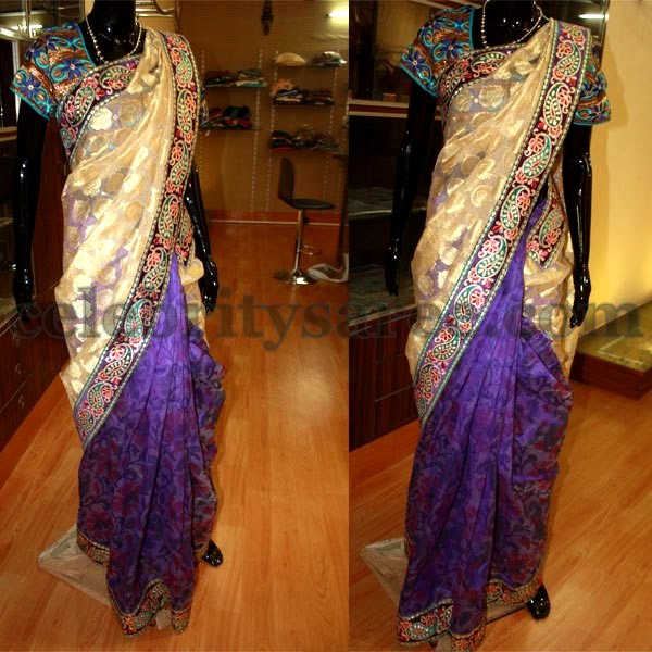 Patch Work Sari and Embroidery Blouse