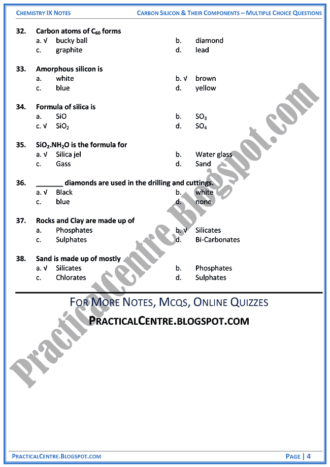 carbon-silicon-and-their-components-mcqs-chemistry-ix