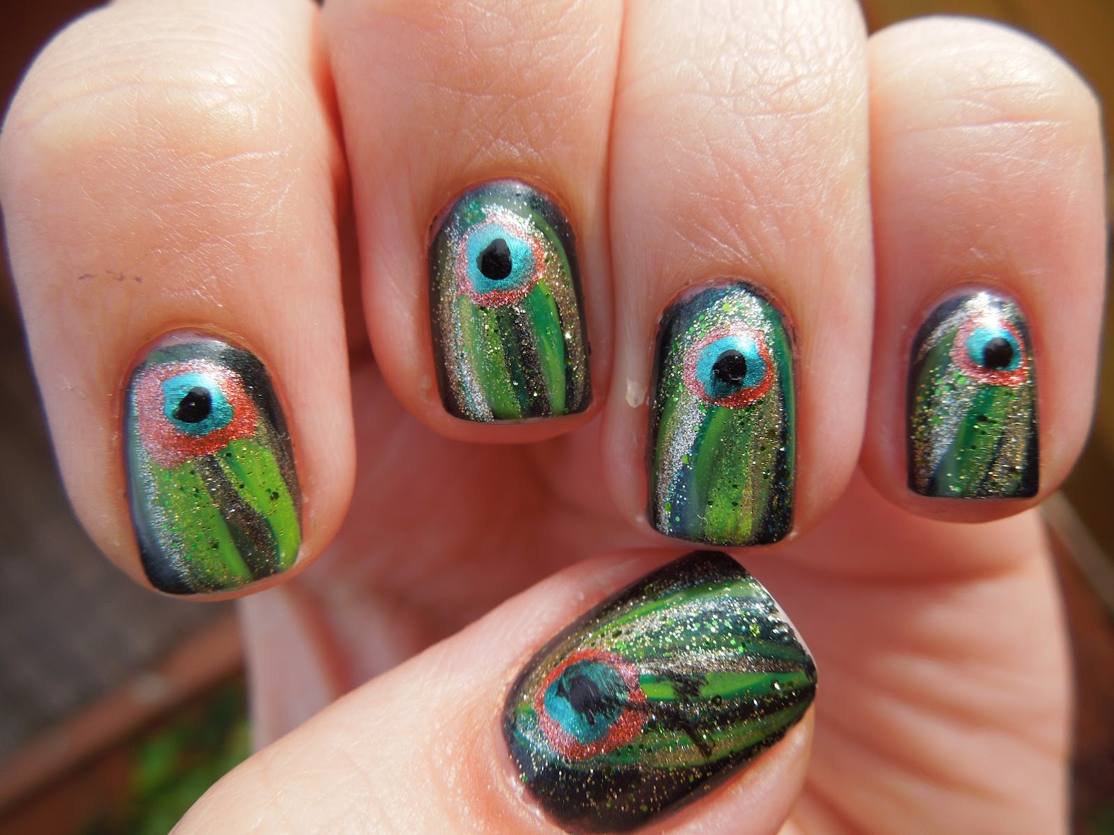 Peacock Feather French Tip Nails - wide 2