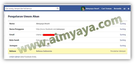 Gambar: Hasil perubahan / penyimpanan bahasa facebook yang baru