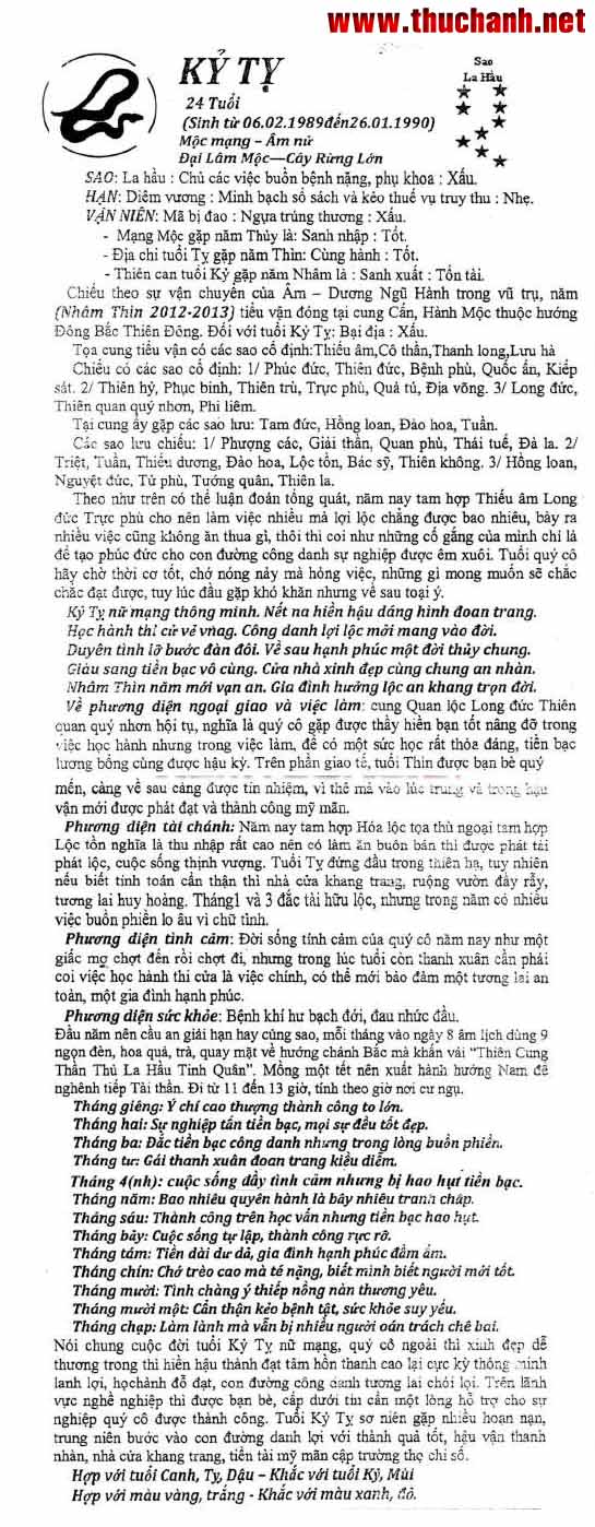 Tử vi tuổi Kỷ Tỵ nữ mạng - Thái Ất tử vi 2012 Nhâm