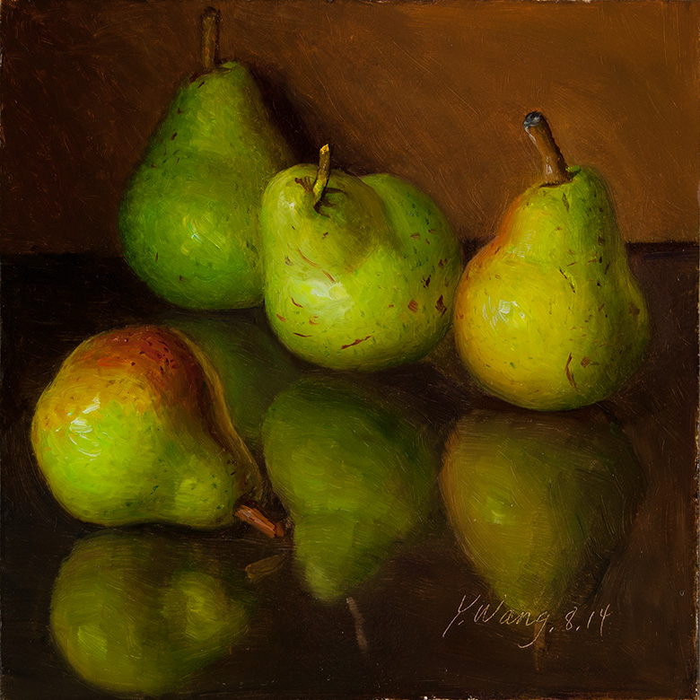 Wang Fine Art pears still life fruit original oil panting a day daily