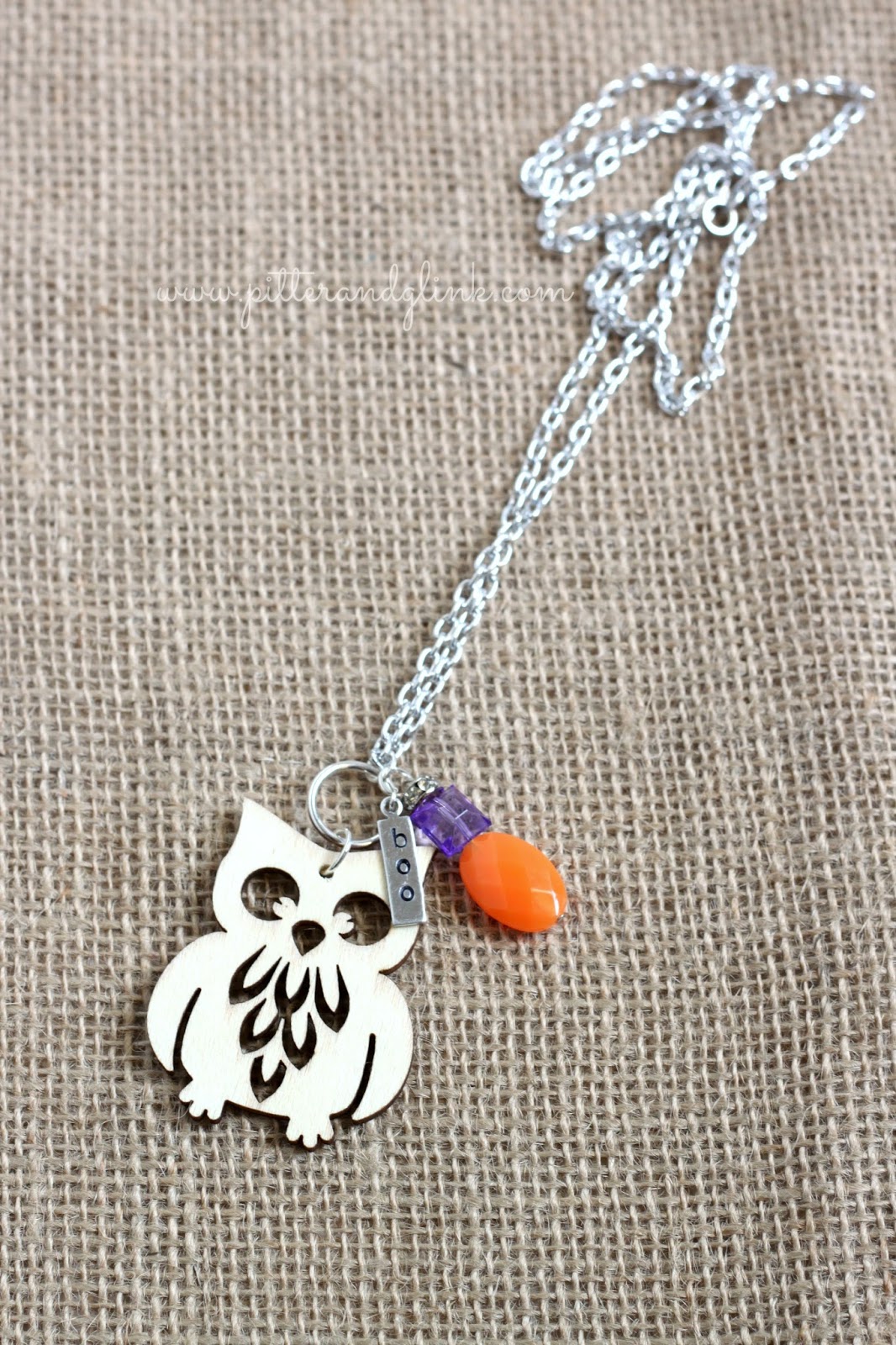 Halloween Owl Necklace with Stamped Metal "Boo" Charm pitterandglink.com