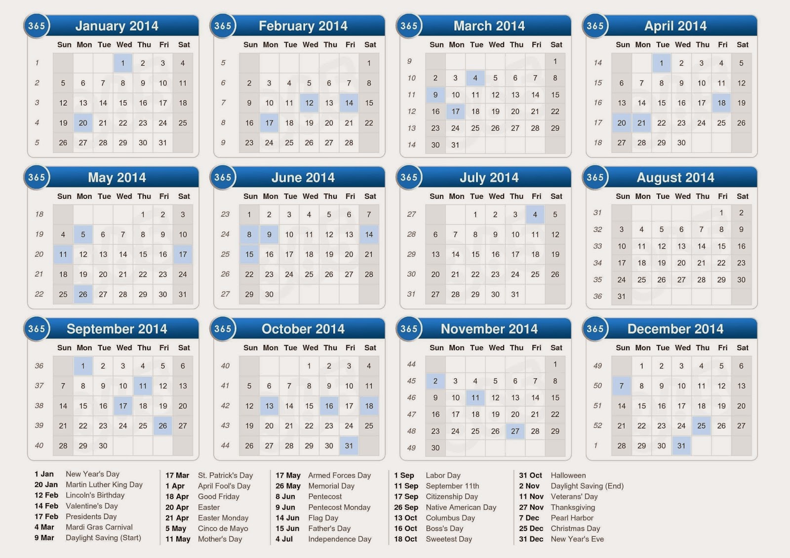 2014 Calendar 2014 Calendar